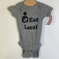 Size NB: Rabbit Bear Grey "Eat Local" Short Sleeve Onesie