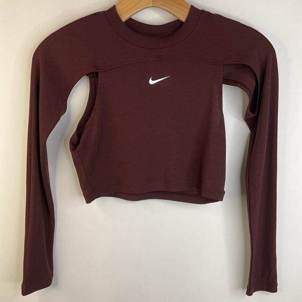 Size 10-12: Nike Maroon Dry Fit Cropped Breathable Long Sleeve Shirt-NEW W/Tag