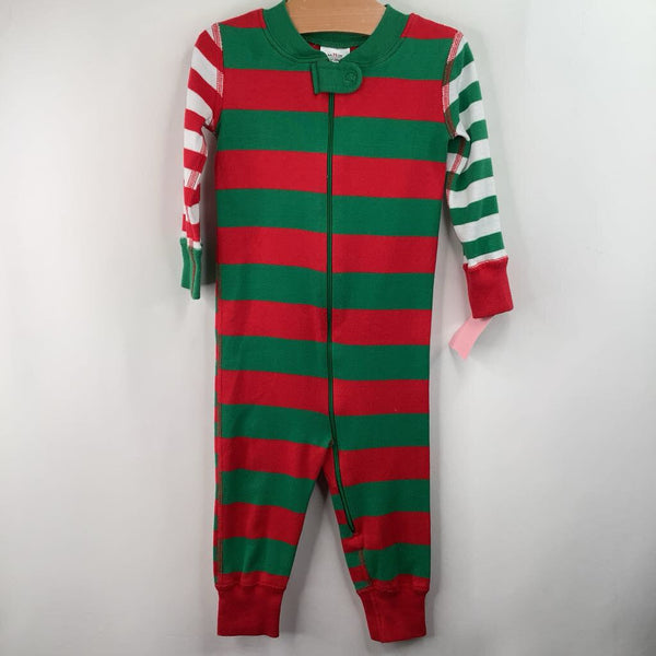 Size 12-18m (75): Hanna Andersson Red/Green/White Striped1pc PJs