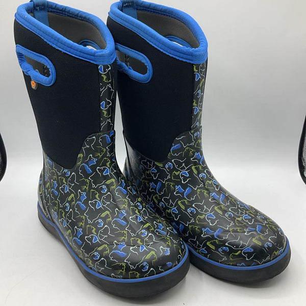 Size 3Y: Bogs Black/Blue Cats & Dogs Print Insulated Rain Boots