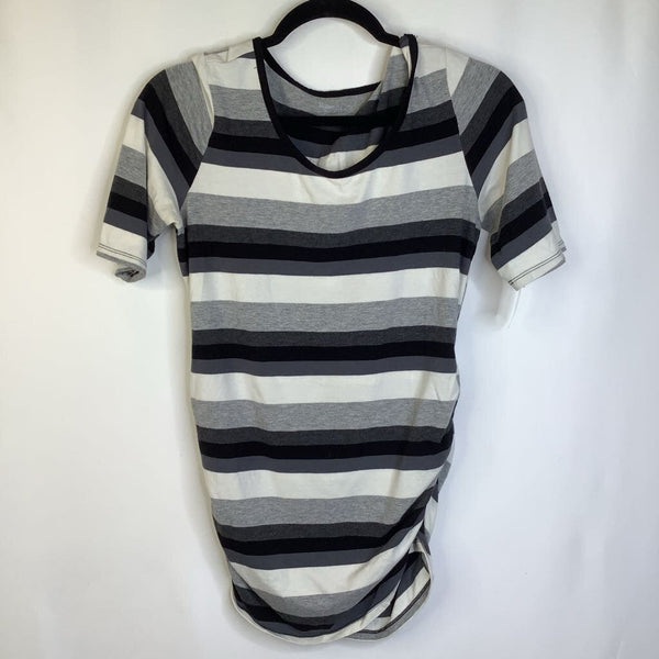 Size S: Motherhood Grey/Black/White Striped T-Shirt
