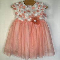 Size 18m: Manmellata White/Pink Leaves Mesh Lined Short Sleeve Dress