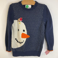 Size 5-6: Boden Blue Snow Man Print Knitted Sweater