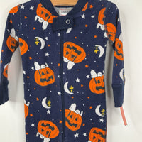 Size 6-12m: Hanna Andersson Blue Orange Jack-O-Lantern/Pumpkins Zip-Up 1pc PJs