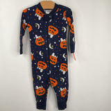 Size 6-12m: Hanna Andersson Blue Orange Jack-O-Lantern/Pumpkins Zip-Up 1pc PJs