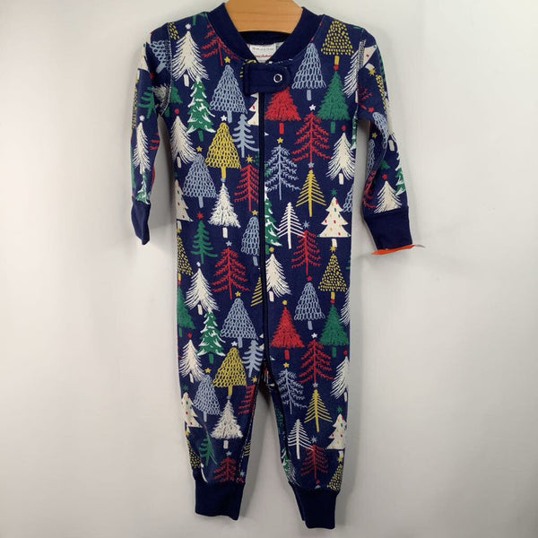 Size 12-18m (75): Hanna Andersson Blue Colorful Trees Zip-Up 1pc PJs