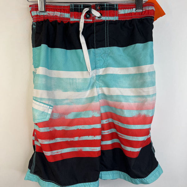 Size 10-12: Okanu Turquoise White/Red Striped Board/Swim Shorts