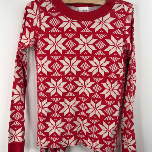 Size 8 (130): Hanna Andersson Red Creme Snowflake 2pc PJs