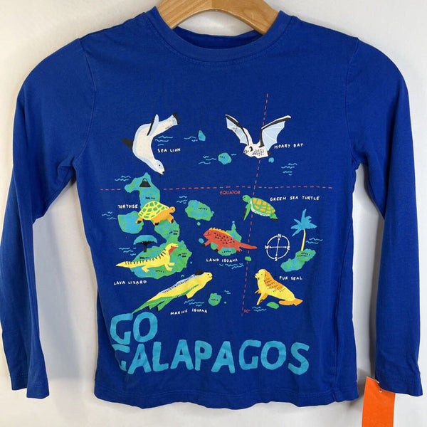 Size 7: Lands End Blue Colorful Birds "Go Galapagos" Long Sleeve Shirt