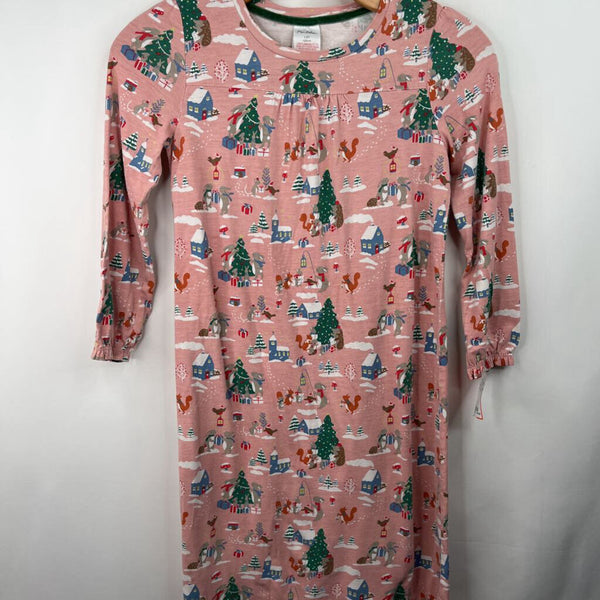 Size 7-8: Mini Boden Pink Bunnies Christmas Tree Long Sleeve Dress