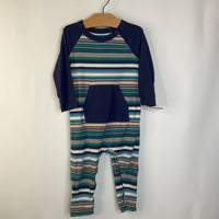 Size 12-18m: Tea Blue/White/Orange Striped Long Sleeve Romper