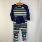 Size 12-18m: Tea Blue/White/Orange Striped Long Sleeve Romper