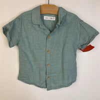 Size 12-18m: Zara Green/White Striped "Sunny Mood" Collared Button-Up T-Shirt