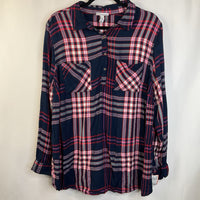 Size XXL: Liz Lange Blue/Red Plaid Button-Up Long Sleeve Shirt