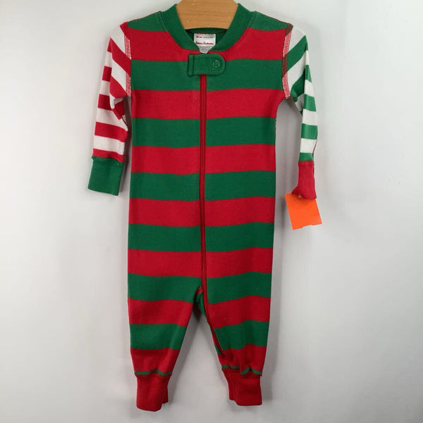 Size 3-6m (60): Hanna Andersson Green/Red Striped 1pc PJs