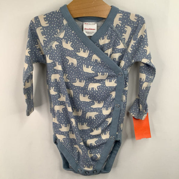 Size 6-12m (70): Hanna Andersson Blue Polar Bear Print Long Sleeve Onesie