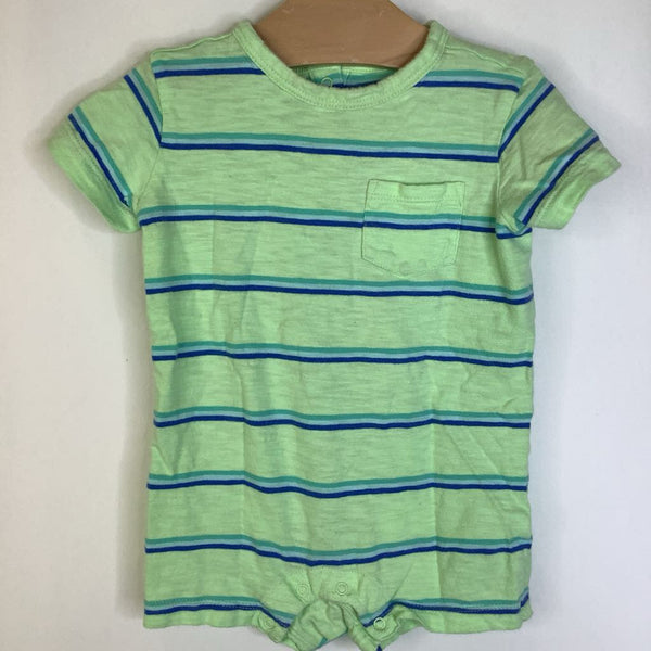 Size 6-12m: Primary Green/Blue Striped Short Sleeve Short Romper