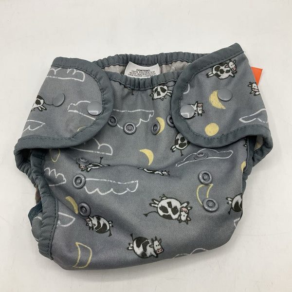 Size 0-9m: Thirsties Grey Cows Adjustable Snap Diaper Cover
