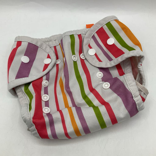Size 0-9m: Thirsties White Bright Colorful Striped Adjustable Snap Diaper Cover