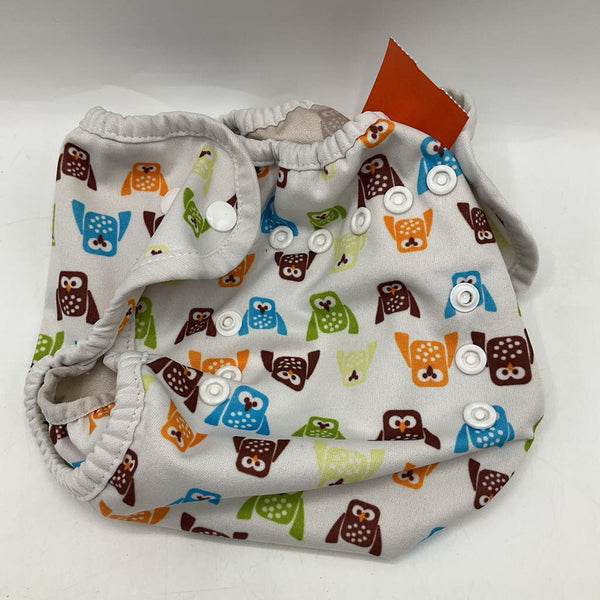 Size 0-9m: Thirsties White Brown/Orange/Green/Blue Owls Adjustable Snap Diaper Cover