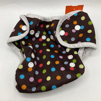 Size 0-9m: Thirsties Brown Colorful Polka Dots Adjustable Snap Diaper Cover
