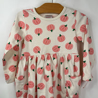 Size 3 (90): Hanna Andersson Creme Orange Pumpkins Long Sleeve Dress w/ Pockets