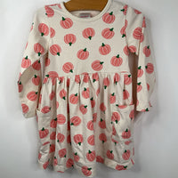 Size 3 (90): Hanna Andersson Creme Orange Pumpkins Long Sleeve Dress w/ Pockets