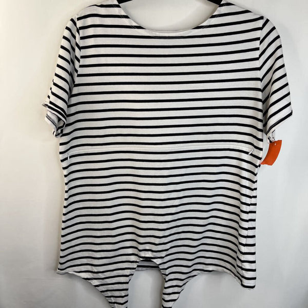 Size M: Nursing Queen Black/White Striped Nursing T-Shirt