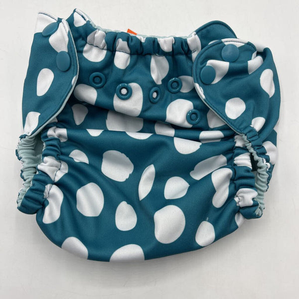 Size 1: Essembly Blue/White Polka Dots Adjustable Snap Diaper Cover
