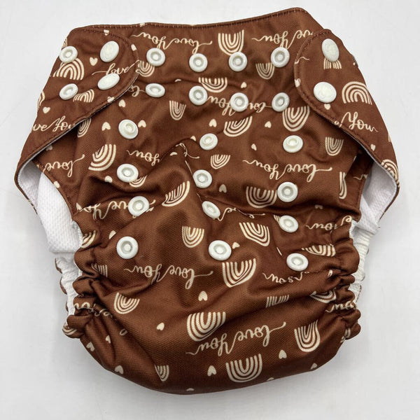 Size O/S: Mama Koala Brown Rainbows Print Adjustable Snap Diaper
