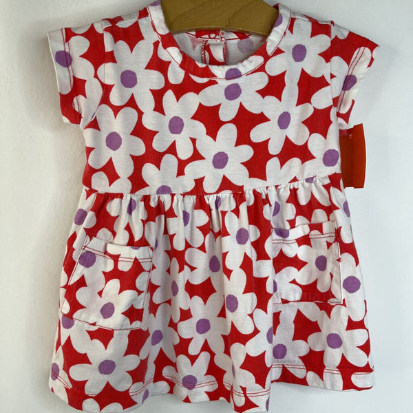 Size 6-12m: Primary Red/White Flowers Short Sleeve Dress