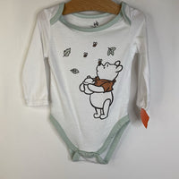 Size 12m: Disney Baby White/Light Green Pooh Bear Long Sleeve Onesie