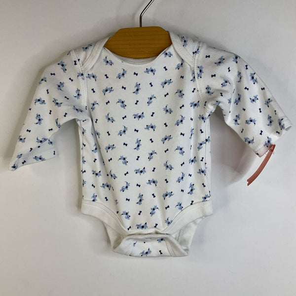 Size 0-3m: Gap White Blue Dogs Long Sleeve Onesie