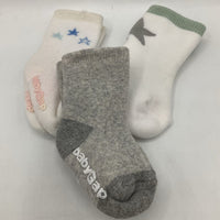 Size 0-3m: Baby Gap Grey/White Stars Grippy 3pc Socks