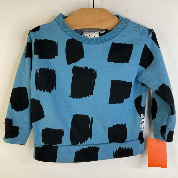 Size 3-6m: Six Sticks Light Blue Black Abstract Squares Sweatshirt