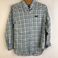 Size 5: Faconnable White Green/Blue Plaid Button-Up Long Sleeve Shirt