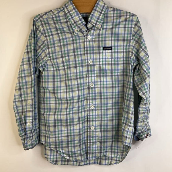Size 5: Faconnable White Green/Blue Plaid Button-Up Long Sleeve Shirt