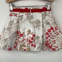 Collectors Corner Size 4: Burberry White/Red/Brown Pleated Zip-Up Skirt (Retail: $200+)