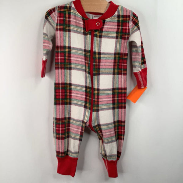 Size 3-6m (60): Hanna Andersson Red/White/Green Plaid 1pc PJs