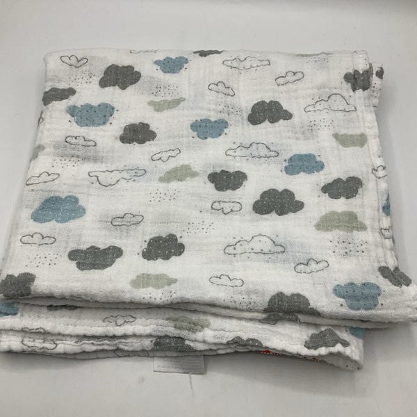 Aden + Anais White/Grey/Blue Clouds Swaddle Blanket