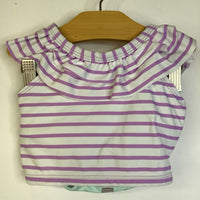 Size 12-18m: RuffleButts Purple/White Striped/Light Green Ice Cream Tank Top/Bottoms 2pc Swimsuit