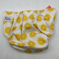 Size O/S: Nora's Nursery White Yellow Lemons Adjustable Snap Diaper