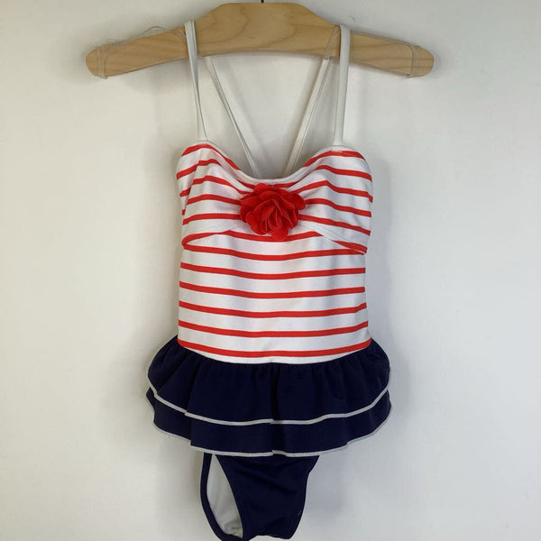Size 4: Janie and Jack Navy/White/Red Striped Tank 1pc Swimsuit