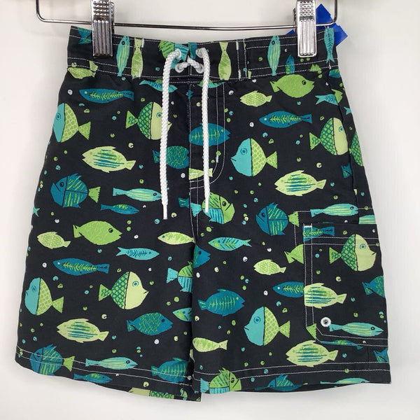 Size 18m: Janie and Jack Black/Green Fish Swim Trunks