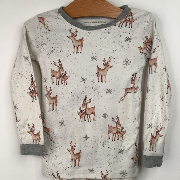 Size 3: Burt Bees Kids 2pc White Reindeer And Snowflake Pj's