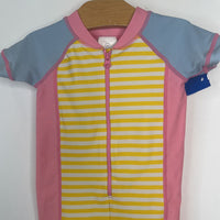 Size 3-6m (60): Hanna Andersson Pink Yellow White Stripe 1pc Rashguard Swimsuit