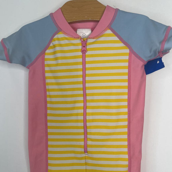 Size 3-6m (60): Hanna Andersson Pink Yellow White Stripe 1pc Rashguard Swimsuit