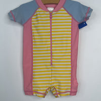 Size 3-6m (60): Hanna Andersson Pink Yellow White Stripe 1pc Rashguard Swimsuit