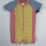 Size 3-6m (60): Hanna Andersson Pink Yellow White Stripe 1pc Rashguard Swimsuit