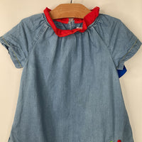Size 5-6: Mini Boden Flower Detail Lined Chambray Dress